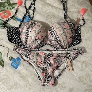 Victoria Secret pink and black bikini set